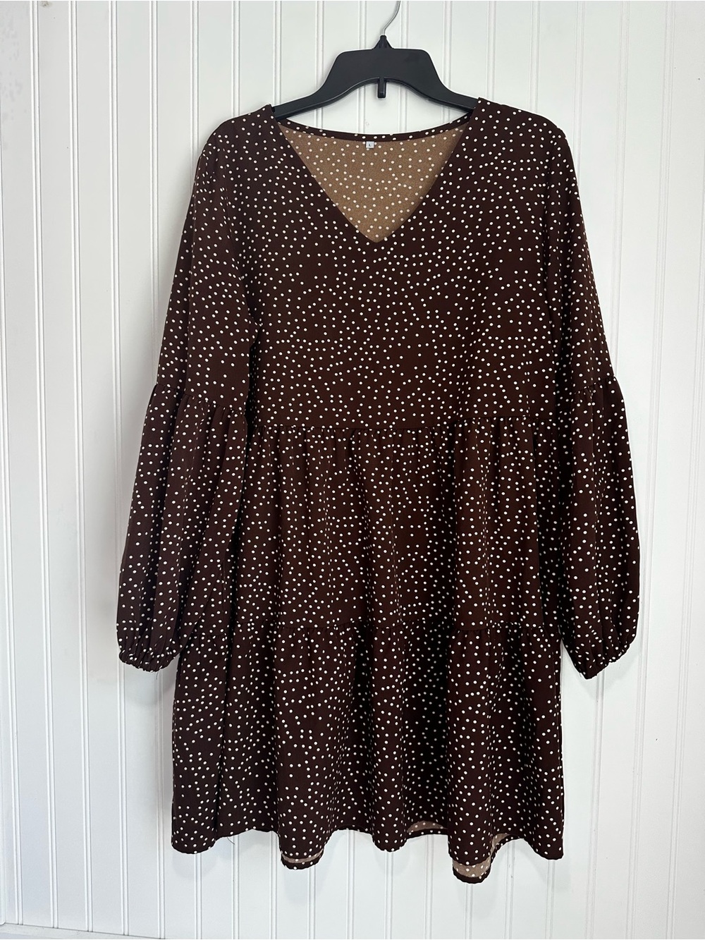 Brown Polka Dot V-Neck Tiered Dress